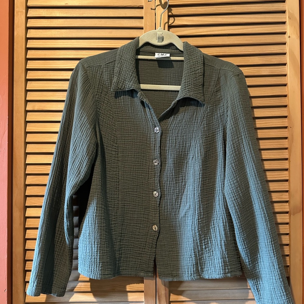 Relaxed Cotton Button-Up Shirt - Olive